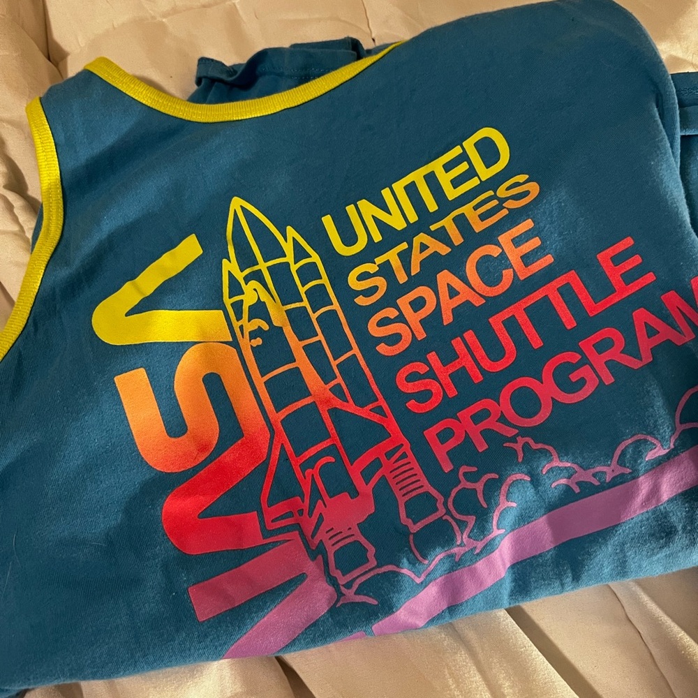NASA Space Shuttle Program -blue teal neon tank - fifth sun - men’s size large